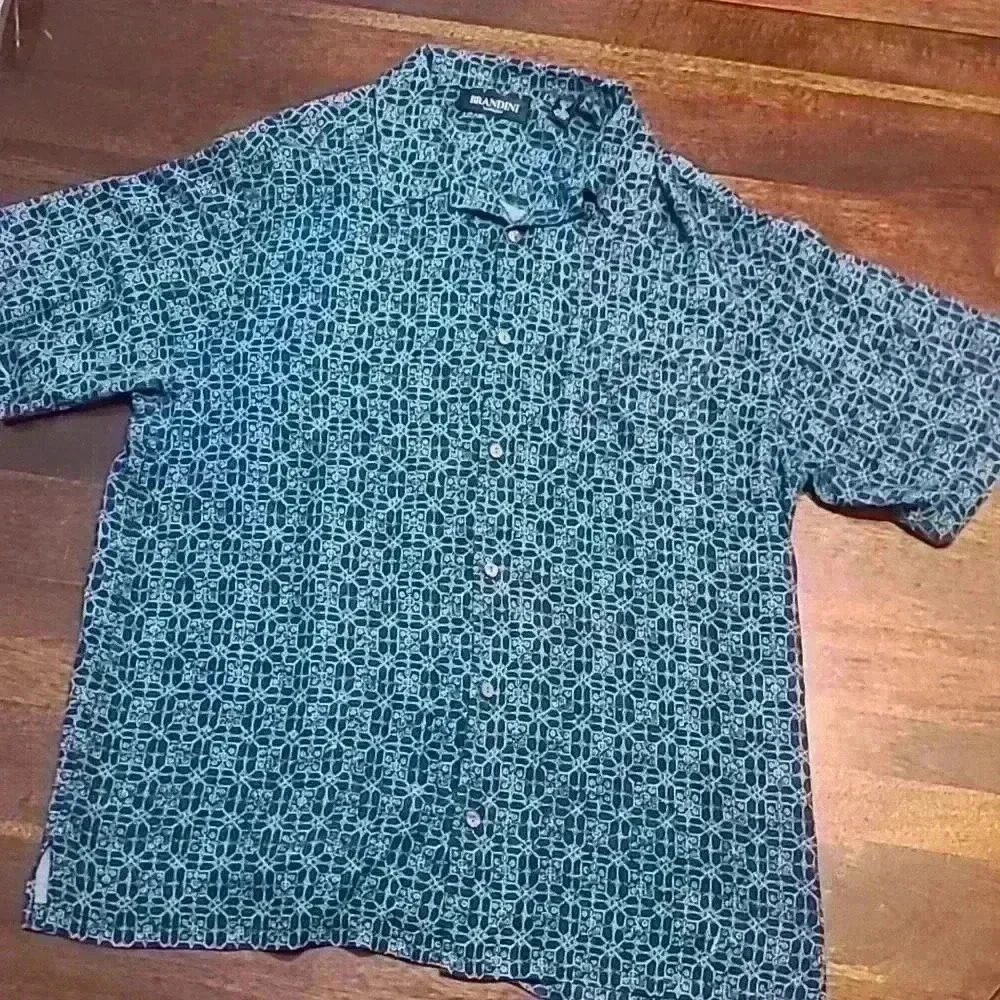VINTAGE Mens XL  Brandini Polo Shirt Blue 100% Silk